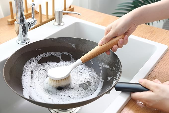 Sisal Dish Cleaning Brush with Bamboo Handle Dish Scrubber, Scrub Brush for Pans, Pots, Dishwashing and Cleaning Brushes (Square Brush, Round Brush and Short Brush)