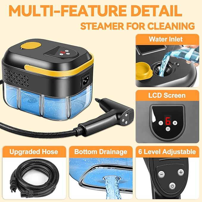 KingSom Handheld Steam Cleaner,6-Level Adjustable Handle Steam Cleaner for Home,2500W High Pressure steam Cleaner for Cleaning,10s Fast Heat-Up,47.3oz Tank,10 IN 1 Portable Steam Cleaner for Car