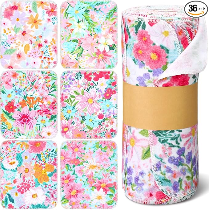 36 Count Reusable Cleaning Cloths Washable Cotton Kitchen Towels for Home(Bright Flowers,Nitid Color)