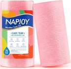 Napjoy Microfiber Cleaning Cloth Roll, 75PK Easy Tear Away Reusable Paper Towels, 12" x 12", Ultra Soft Micro Fiber Dish Cloths for Kitchen, Housekeeping, Window, Car, Garden, Bathroom, Pink