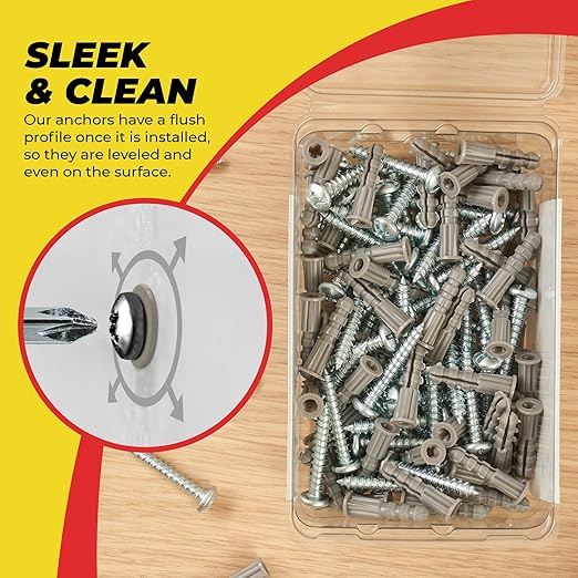 Qualihome Ribbed Plastic Drywall Anchor Kit, Wall Anchors and Screws for Drywall Includes Anchors, & Screws, 1 Masonry Drill Bit, Mounting Tolls for Decor, Shelving ([50 Pack] 6-8 x 7/8")