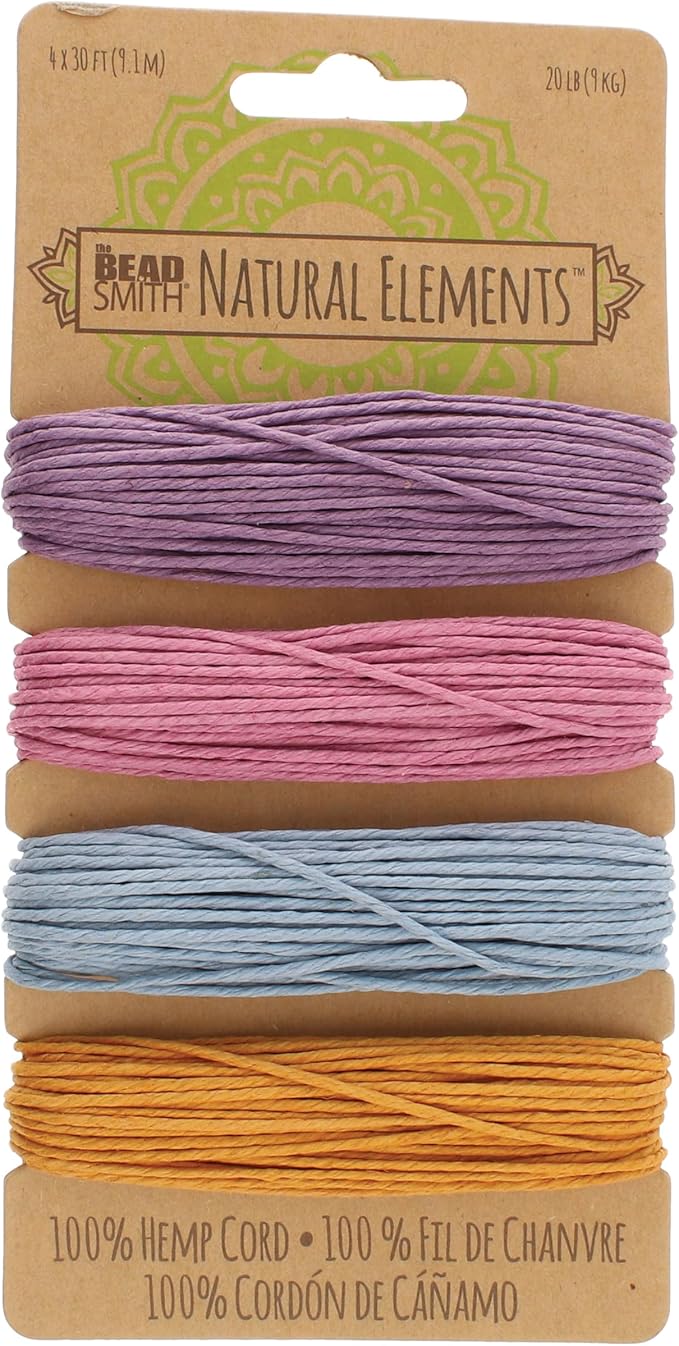 The Beadsmith 100% Hemp Cord – Pastel Colors – 1mm, 30 Foot Spool, 20LB Test Strength – Twine for Jewelry Making, Macrame, Paper Crafts, Gardening, Scrapbooking, Home Décor, DIY String Art & More