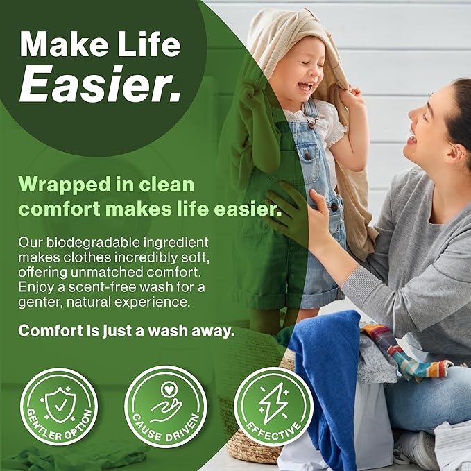 Laundry Detergent Sheets, Fragrance Free, Natural Biodegradable Laundry Sheets, Plant Based, Tough on Stains, Gentle on Skin, Compatible with HE & Any Washing Machine, 6 Sheet, 3 Pack