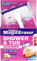 Mr. Clean Magic Eraser Shower & Tub Scrubber, Bathroom Cleaner, All in One Bathroom Cleaner, Lemon Starter Kit, 2 Scrubber, 5 Foaming Magic Erasers, 1 Whole Home Extra Durable Magic Eraser