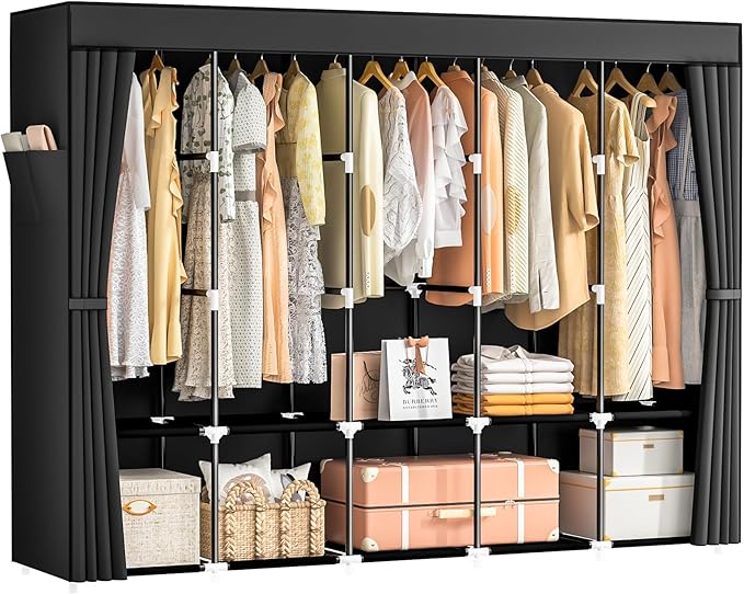 83 Inch Large Capacity Wardrobe Closet, Portable Armoire for Hanging Clothes, Freestanding Closet Organizers and Storage with Cover & 5 Hanging Rods & 10 Storage Shelves