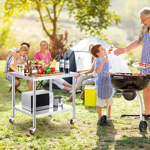 Vevor 30x36x34 Inch Stainless Steel Work Table 3-Stage Adjustable Shelf with 4 Wheels Heavy Duty Commercial Food Prep Worktable with Brake for Kitchen Prep Work : Everything Else
