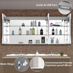 Gray Medicine Cabinets for Bathroom with Mirror, LED Medicine Cabinets Mirror with Defogger, Bathroom Medicine Cabinet with Dimmer, Outlets & USB, 60”W x 36”H, Surface Mounted