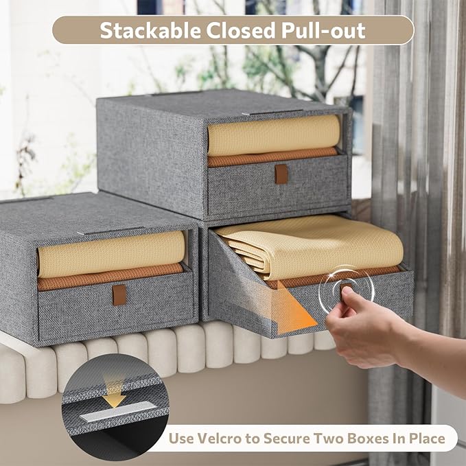 Closet Organizers and Storage 2-Pack Large Storage Bins with Drawers Stackable Fabric Clothes Organizers Storage Box Collapsible Closet Drawers Organizer (Deep Grey, 21L*2)