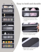 Over The Door Organizer 44LB Capacity with 5 Large Pockets & 10 Mesh Side Pockets, Clear Window Anti-Tilt Hanging Storage for Nursery, Bathroom, Pantry - Dark Grey, 1 Pack
