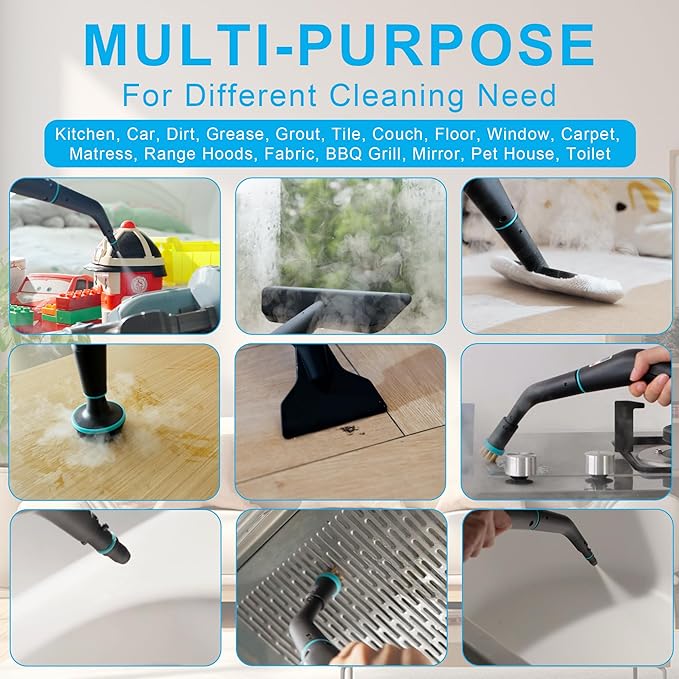 Handheld Steam Cleaner for Home, Multi-Purpose Cleaning System, Black and White Design, Portable Steamer with Attachments, High Pressure Steam Cleaner for Home,Car,Dirt,Grease,Grout,Tile,Couch