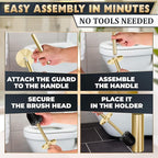 Gold Toilet Brush and Holder Set - Brushed Stainless Steel Gold Toilet Bowl Brush and Holder with Replacable Head, Removable Inner Bowl, and Splash Protection - Dense Bristles for Through Cleaning