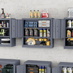 Metal Garage Storage Cabinet Industrial Style Wall Garage Cabinets with 2 Doors Open Storage and Adjustable Shelf Wall Mounted Steel Hanging Cabinet for Warehouse Kitchen Laundry - Assembly Required
