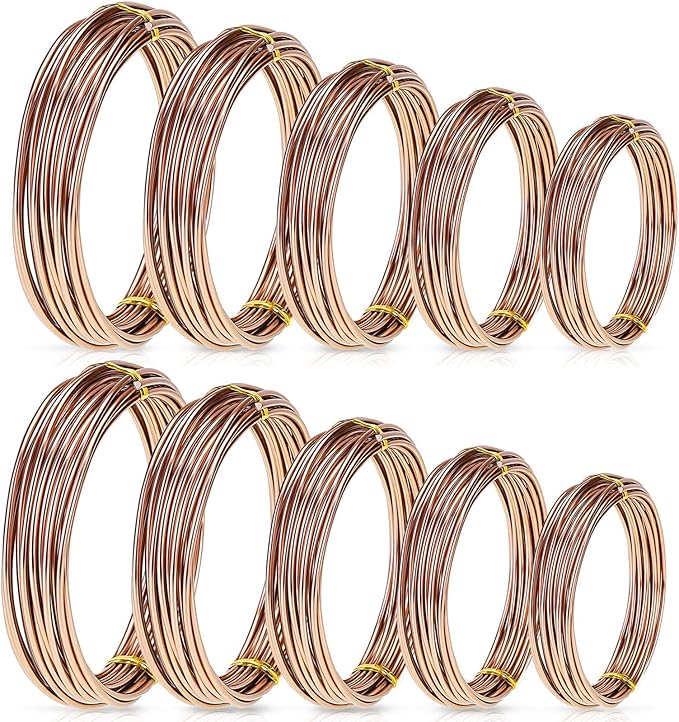 10 Rolls Bonsai Wires Anodized Aluminum Bonsai Training Wire in 5 Sizes - 1.0 mm, 1.5 mm, 2.0 mm, 2.5 mm, 3.0 mm, Total 164 Feet (Brown)