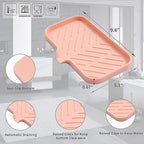 Silicone Bathroom Soap Dishes with Drain Spout-Bathroom and Kitchen Sink Organizer,Sponge Holder,Dish Soap Tray,Perfect for Dispenser,Scrubber,Bottle,Cup on Sink or Counter-Pink 9.6"×5.3"