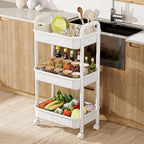 JOYZAN 3 Tier Rolling Carts with Wheels, Utility Cart with Handle and Locking Caster, Storage Cart for Kitchen, Office, Bedroom, Suitable for Diaper, Art Tools, Snack, Craft Storage Cabinet, White