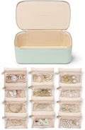 Vlando Jewelry Travel Case,Travel Jewelry Organizer with Clear Velvet Jewelry Bags 12Pcs Zipper Pouch for Women-Mint Green