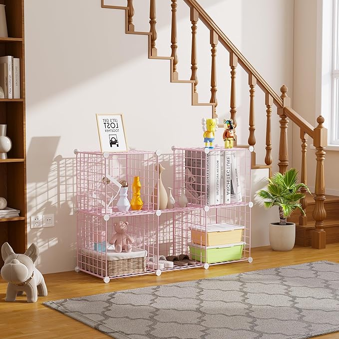 C&AHOME Wire Cube Storage, 6 - Cube Organizer Metal C Grids, Modular Shelves Units, Closet Organizer, Ideal for Home, Office, Living Room, 36.6”L x 12.4”W 36.6”H, Pink UWCS3006P
