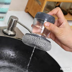 Steel Wool Scrubber with Soap Dispenser for Dish Sink Pan Stove Kitchen, Stainless Dishwashing Scouring Pad, Dispensing Heavy Duty Brush Scourer Cast Iron 2+2
