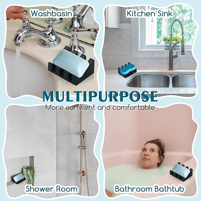 Silicone Soap Dish with Drain, Upgrade Double Suction Cups at The Bottom for Anti-Slip and Stability, Soap Dish Shower Waterfall Bar Soap Holder Tray with Drain Soap Holder (4, CreamWhite)