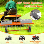 48" Tow Behind Lawn Dethatcher, Pull Behind Rake with 24 Rust-Proof Tines and Heavy Tires, Lawn Tractor Rake with Lift Handle, Tow Behind Rakes to Remove Thatch, Leaves from Large Lawn Area