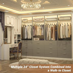 Besiost Closet System Set of 2, 4FT Closet Systems with 6 Wood Drawers, 48" Closet Organizer System with 2 Hanging Rods & 2 Shelves, Heavy Duty 48 Inch Walk-in Closet, Grey (48"L x 15" W x 80" H)