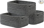 Small Woven Basket, 13.5 x 9.5 x 5 Inches, Storage Basket for Organizing, Cute Small Rope Shelf Closet Cube Storage Bins Baskets for Shelves, Dog Toy Gift Baskets Empty, 3 Pack Mixed Black