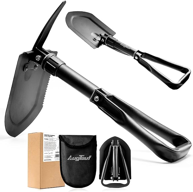 22.8'' Military Folding Camping Shovel, Offroad Survival High Carbon Steel Shovel (Black) AugTouf by toolant