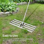 VIVOSUN 30" Lawn Leveling Rake, 30" x 10" x 78" Heavy-Duty Stainless Steel Lawn Leveler with 7FT Adjuatble Long Handle for High Effect, Metal Levelawn for Smooth Soil, Rustproof Rakes for Garden Yard
