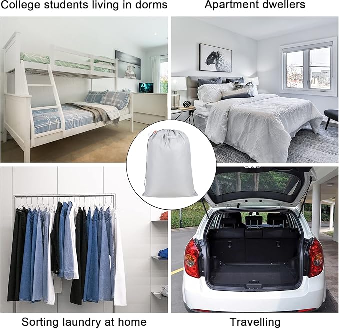 Polecasa Heavy Duty Laundry bag, 28 x36 inches Large Laundry Bag with 130gsm Tear Resistant Fabric and Handles, Durable Clothes Drawstring Bag for Laundry Hamper, College, Dorm, Travel, Silver