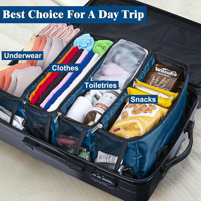 Suitcase Organizer, Carry on Closet Luggage Organizers Accessories for Travel, Foldable and Hangable Portable Hanging Travel Shelves with a Shoulder Strap to Use As a Travel Backpack Medium, Navy Blue
