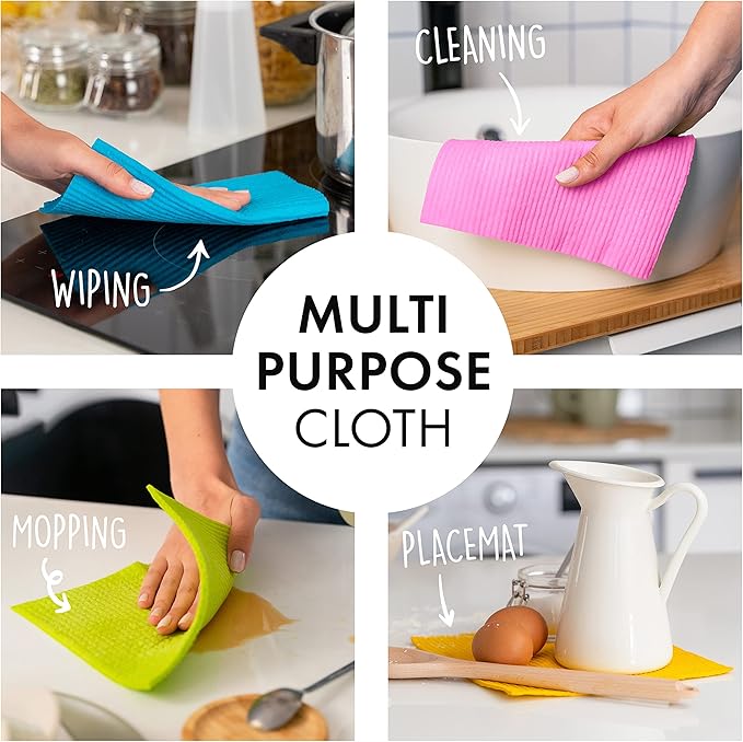 SUPERSCANDI 6 Pack Swedish Dishcloths for Kitchen - 100% Biodegradable & Compostable Reusable Paper Towels Washable, Food-Safe & Without Plastic - Dish Rags Suitable for Any Surface, Apple Green