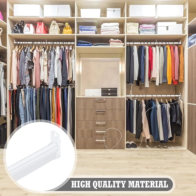 Tandefio Chrome Closet Rod 92 Inch with Oval Closet Rod 6 End Supports for Laundry Room Hanging Clothes Waterproof Shower for Curtains(White)