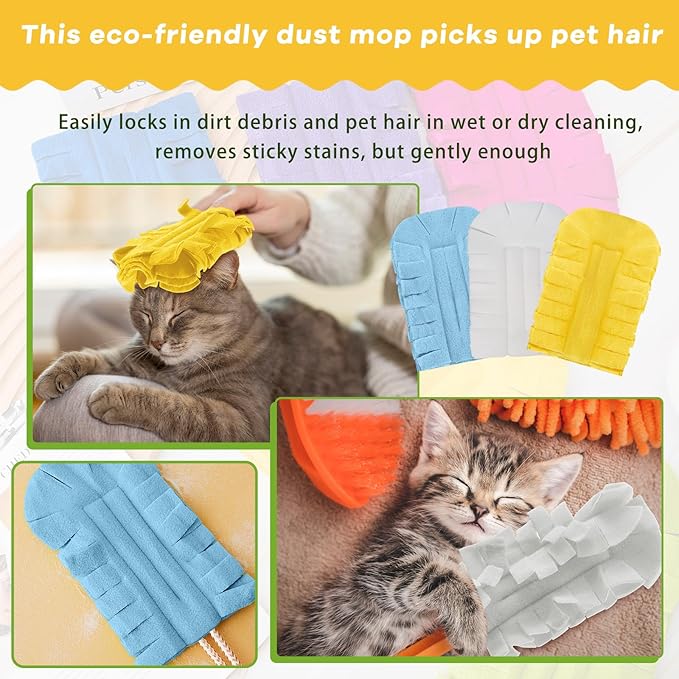 Zubebe 12 Pcs Duster Refill Reusable Fleece Duster Refills Feather Flat Dusters Multi Surface Washable Cleaning Pads Tools for Home, Blinds, Car, Pet, Furniture, Fans (Blue,White,Yellow)