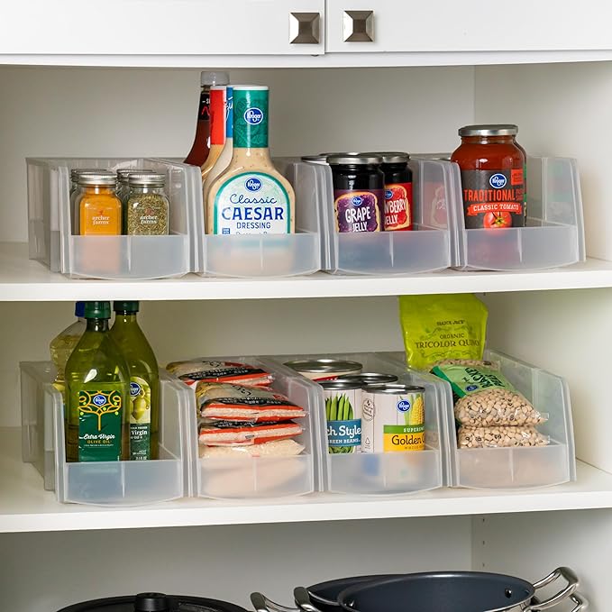 IRIS USA Clear Plastic Stackable Storage Bins, Large- 8 Pack, Open Front Fridge Pantry Kitchen Closet Cabinet Bathroom Organizer Basket for Organizing Snack, Cans, Office Supplies, and Coffee Pods