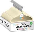 TechZoo 25 Premium Baby Velvet Hangers - 11.8 Inches Non-Slip & Ultra-Slim Baby Hangers for Space-Saving & Children Clothes - 360 Swivel Hook, Strong & Durable Infant & Toddler Clothes Hanger - Beige