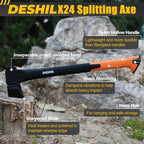 X17 Wood Splitting Axe, 24” Camping Outdoor Hatchet for Wood Splitting and Kindling, Forged Carbon Steel Heat Treated Hand Maul Tool, Nylon Hollow Handle Shock Reduction Handle
