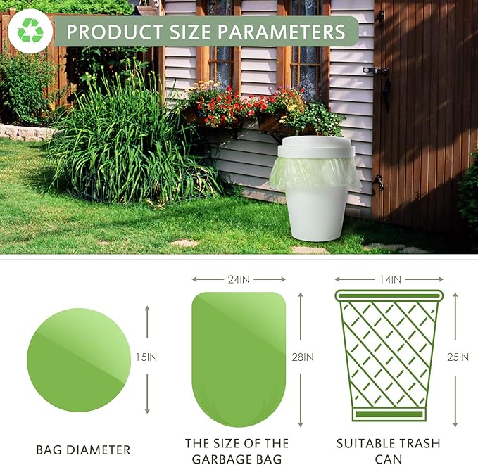 Jaoul Trash Bags 8 Gallon, Medium Garbage Bags, 0.67 Mil Extra Strong Trash Bags for 30 Liter Trash Can, Suitable for Kitchen, Bathroom, Office, Restroom, Car, Green, 90 Counts