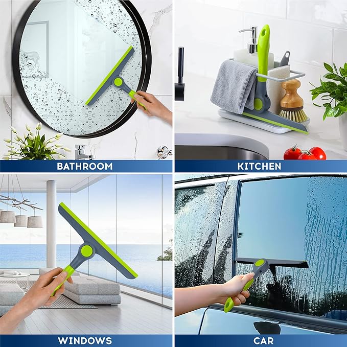 DSV Standard 10" Heavy Duty Green, Grey Window Cleaning Squeegee, Handheld Squeegee for Glass Doors, Windows, Car Windshields & More