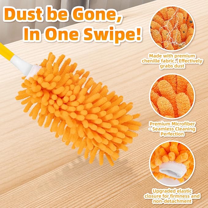 4 Pack Reusable Duster Refills for Swiffer, Microfiber 360 Heavy Duty Dusters Refills Compatible with Swiffer Hand Duster(Include 1 Handle & Laundry Bag)