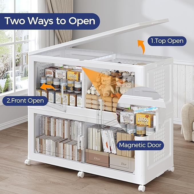 160GAL Extra Large Storage Bins with Lid, 640Qt Stackable Closet Organizers and Drawers, Collapsible Storage Bins with Wheels, Folding Containers for Home, Kitchen Office, 4Pack White