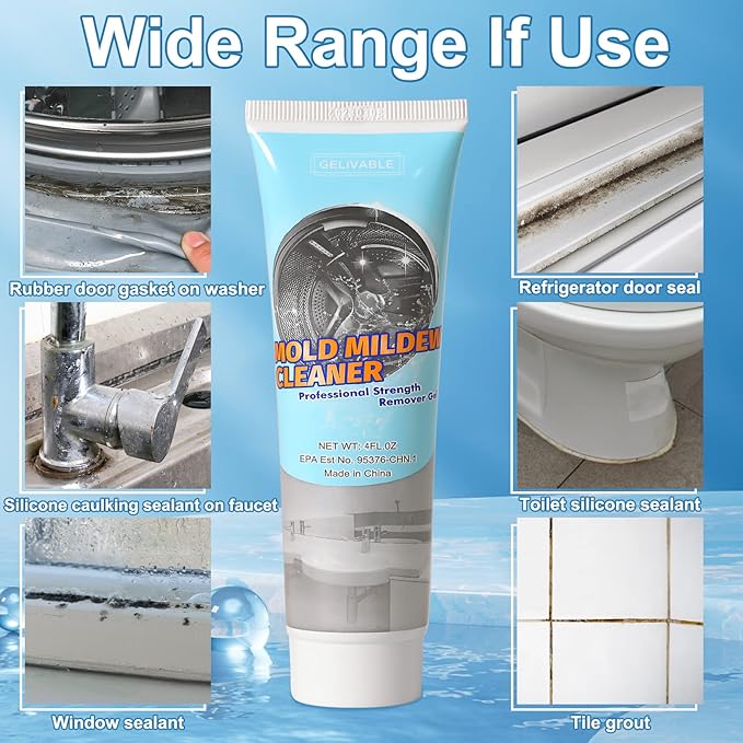 Mold Remover Gel, Mold Stain Cleaner for Bathroom, Household Shower, Kitchen Sinks, Toilet, Tile, Grout, Walls, Washing Machine and Refrigerator Strips - 4 Fl.Oz(Pack of 2)