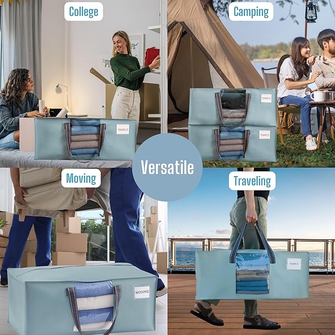 VENO 2 Pack Moving Bags for College, Heavy-Duty Storage Totes, Moving Boxes and Wardrobe Packing Supplies Alternative - Extra Large Durable Laundry Bags for Clothes (Light Blue Matte, 2 Pack)