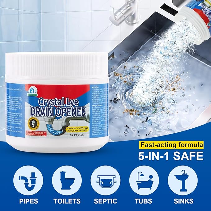 BELL BIRD Drain Opener,Powerful Unclogging,Crystal lye, Sodium hydroxide, Unclog drains, Bathroom sinks, Kitchen sinks, Shower pipes (1 PSC, Gram, 260)