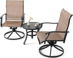 NUU GARDEN 3 Piece Outdoor Bistro Set, 2 Swivel Bistro Chairs and 20" Round Bistro Table, Patio Textilene Fabric, Powder-Coated Iron Frame, for Patio, Deck, Garden, Backyard, Black and Brown