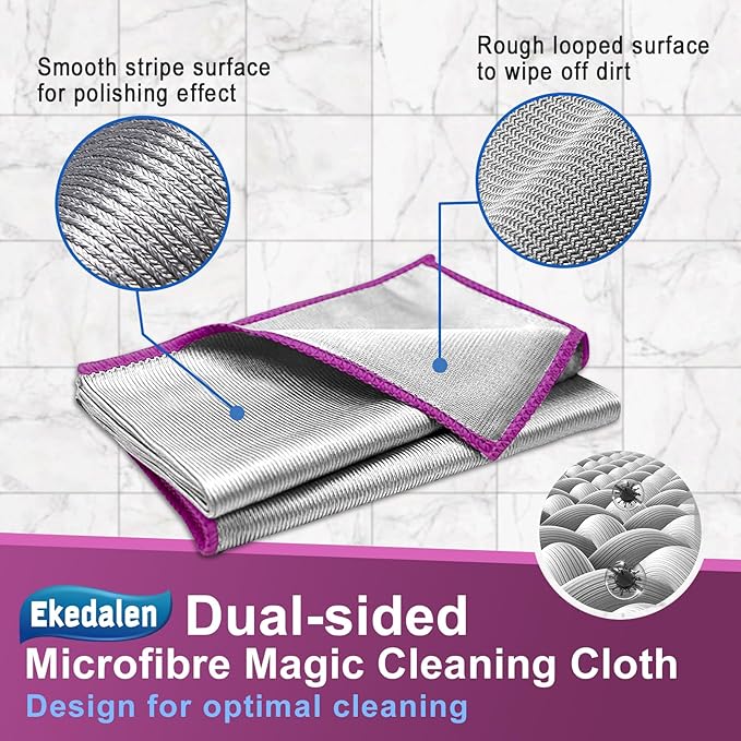 Microfiber Cleaning Cloth Polishing Glass Cleaner Absorbent Kitchen Towel Quick Drying Miracle Lint Free Rags for Household Auto Detailing Bathroom, Pack of 6, 12 x 12 Inch, Sliver-Purple