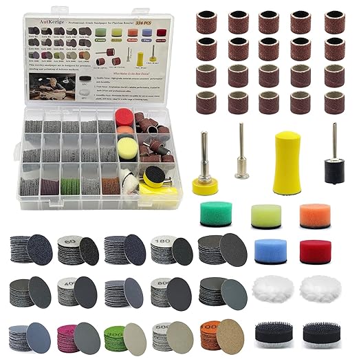 1 Inch 334 PCS Sanding Discs, 60 to 10000 Grit Silicon Carbide Hook and Loop Sandpaper for Wet Dry Sanding, with 1/8" & 1/4" Shank Backing Pads, Rotary Tool Accessories Kit