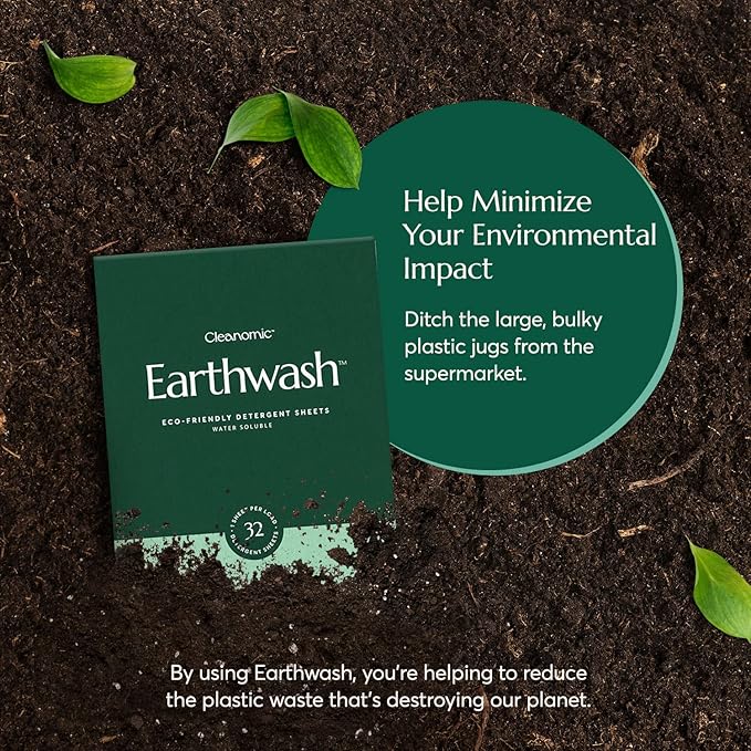 earthwash Laundry Sheets, Scent-Free (32 Loads), The Perfect Plastic Free Detergent Strips, Ideal for TravelHome Use. Biodegradable-Easy Dissolve, True Eco-Wash