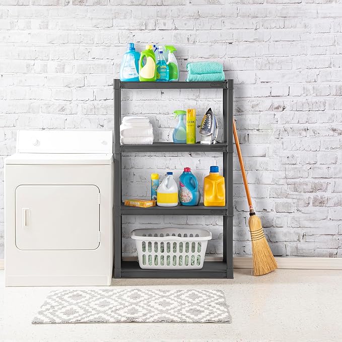 STERILITE 01643V01 4 Shelf Durable Solid Surface Shelving Unit, Flat Grey