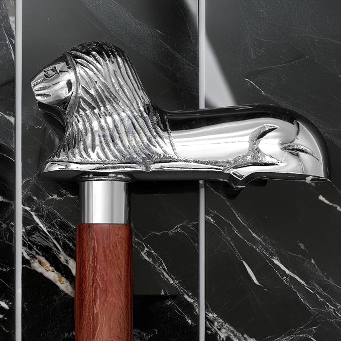Deluxe Walking Sticks | Rosewood Crafted Cane with Solid Brass Chrome Decorative Bars | Nagina International