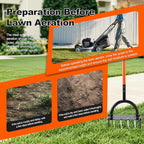 Bluesea Lawn Aerator Tool - 16 Iron Spikes with Ergonomic T-Handle, Automatic Dirt Clean for Soil Loosening & Yard Aeration, Manual Metal Grass Aerator (Black - Orange)